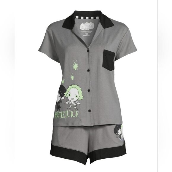 Nwt Warner Bros Beetlejuice Women's Top and Shorts Pajama Set, 2-Piece - Picture 1 of 10